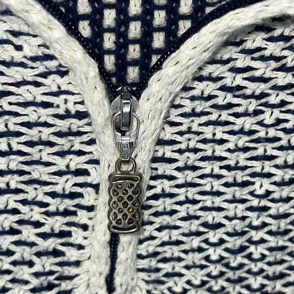Cotton Country 1/4 Zip Recycled Woven‎ Cotton Sweater From Canada Navy Ivory M - Picture 6 of 10